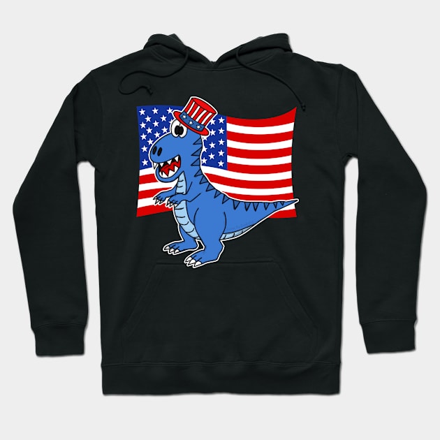 4th July T-Rex American Flag Dinosaur Hoodie by doodlerob